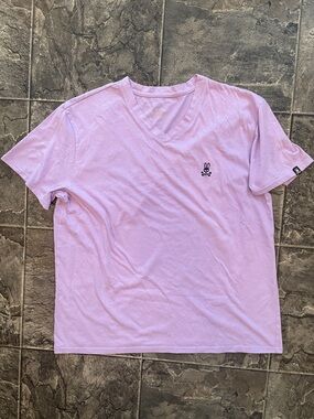 PSYCHO BUNNY Lilac Pink Embroidered Logo V-neck Short-Sleeve Urban T-Shirt